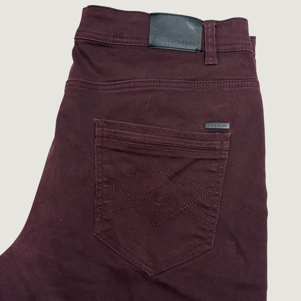Stone Falcon Slim Fit Pants Mens 38x32 Burgundy Maroon Stretch Chino Casual